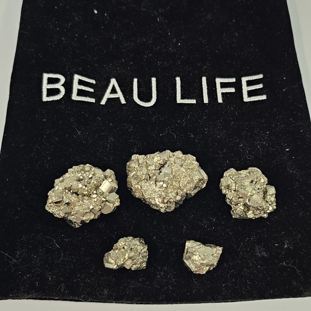 Beau Life Genuine Pyrite Crystal Set (5 Pieces) – Raw Metallic Cluster Stones